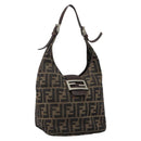 FENDI Zucca Canvas Mamma Baguette Shoulder Bag Black Brown Auth bs29108-1