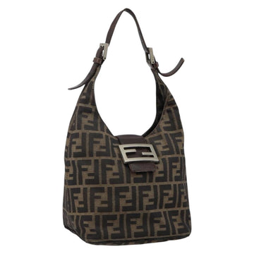 FENDI Zucca Canvas Mamma Baguette Shoulder Bag Black Brown Auth bs29108