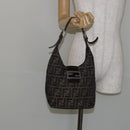 FENDI Zucca Canvas Mamma Baguette Shoulder Bag Black Brown Auth bs29108-23