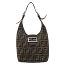 FENDI Zucca Canvas Mamma Baguette Shoulder Bag Black Brown Auth bs29108-13
