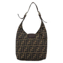 FENDI Zucca Canvas Mamma Baguette Shoulder Bag Black Brown Auth bs29108-2