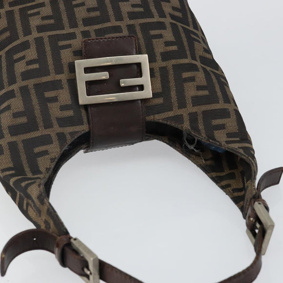 FENDI Zucca Canvas Mamma Baguette Shoulder Bag Black Brown Auth bs29108