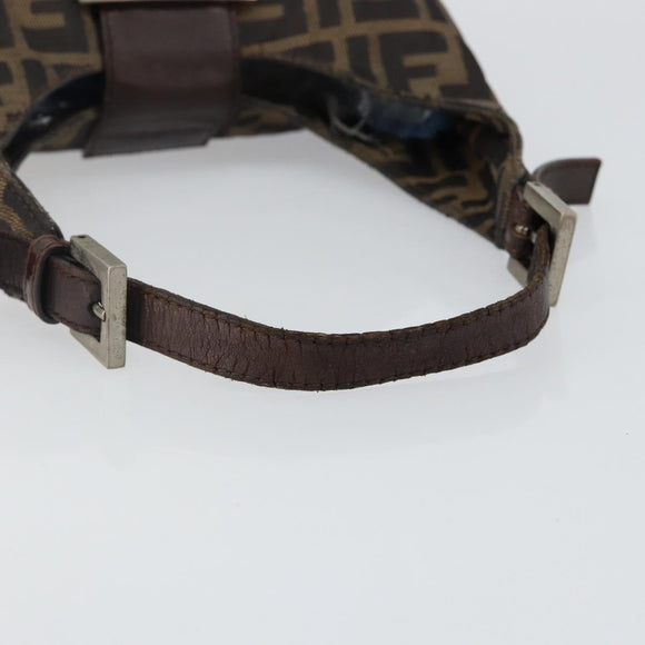 FENDI Zucca Canvas Mamma Baguette Shoulder Bag Black Brown Auth bs29108