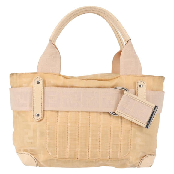 FENDI Zucca Canvas Hand Bag Beige Auth bs29109