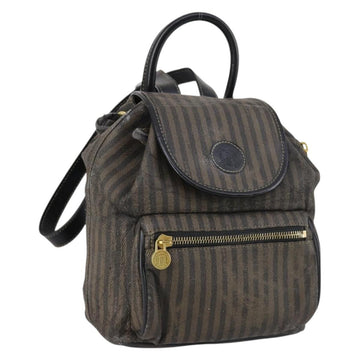 FENDI Pecan Canvas Backpack Brown Black gold Auth bs29110