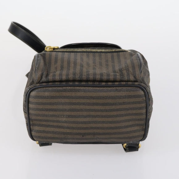 FENDI Pecan Canvas Backpack Brown Black gold Auth bs29110