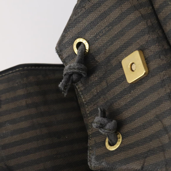 FENDI Pecan Canvas Backpack Brown Black gold Auth bs29110