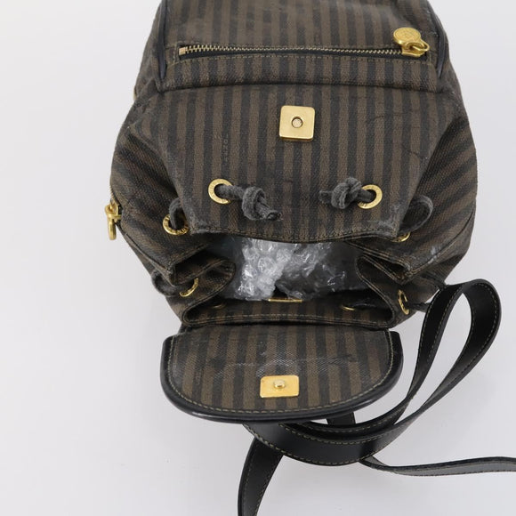FENDI Pecan Canvas Backpack Brown Black gold Auth bs29110