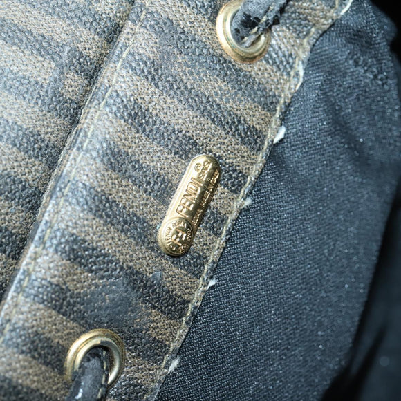 FENDI Pecan Canvas Backpack Brown Black gold Auth bs29110