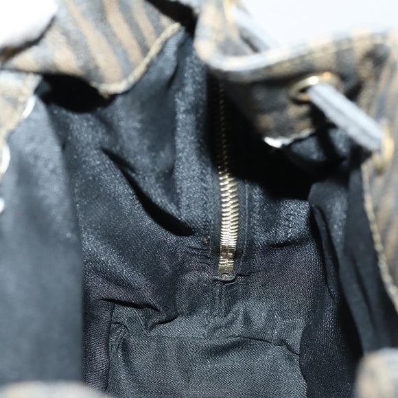 FENDI Pecan Canvas Backpack Brown Black gold Auth bs29110