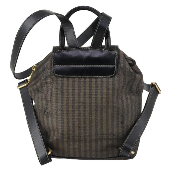 FENDI Pecan Canvas Backpack Brown Black gold Auth bs29110