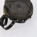 FENDI Pecan Canvas Backpack Brown Black gold Auth bs29110-6