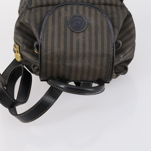 FENDI Pecan Canvas Backpack Brown Black gold Auth bs29110