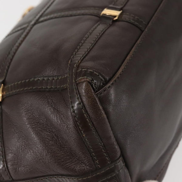 Salvatore Ferragamo Chain Vala Shoulder Bag Leather Brown Gold Auth bs29113