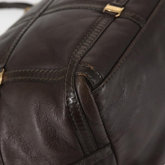 Salvatore Ferragamo Chain Vala Shoulder Bag Leather Brown Gold Auth bs29113