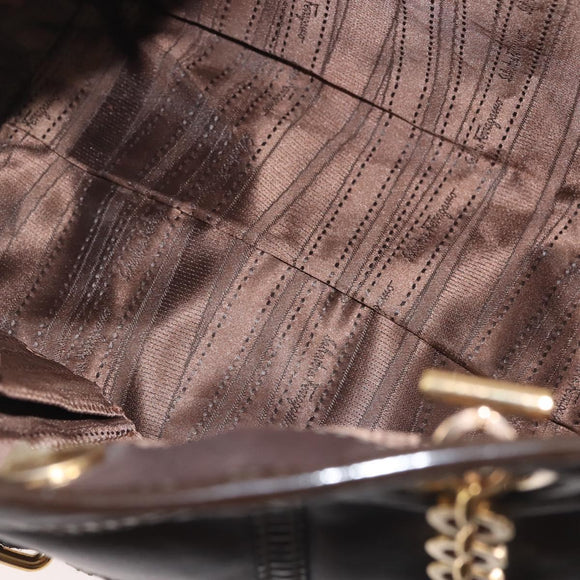 Salvatore Ferragamo Chain Vala Shoulder Bag Leather Brown Gold Auth bs29113