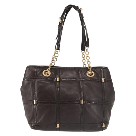 Salvatore Ferragamo Chain Vala Shoulder Bag Leather Brown Gold Auth bs29113