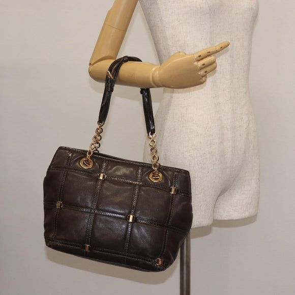 Salvatore Ferragamo Chain Vala Shoulder Bag Leather Brown Gold Auth bs29113