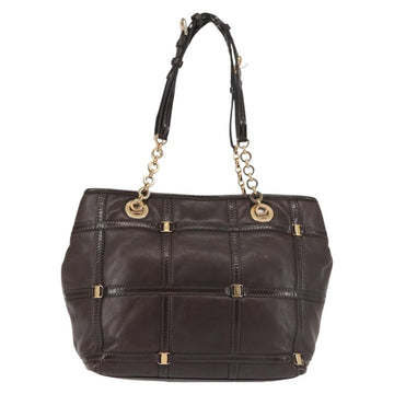 Salvatore Ferragamo Chain Vala Shoulder Bag Leather Brown Gold Auth bs29113 - 0