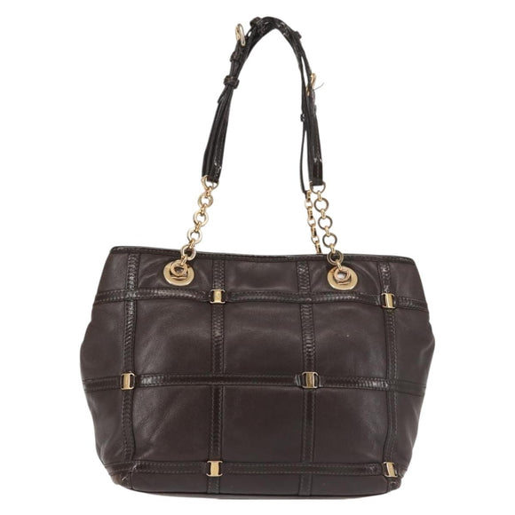 Salvatore Ferragamo Chain Vala Shoulder Bag Leather Brown Gold Auth bs29113