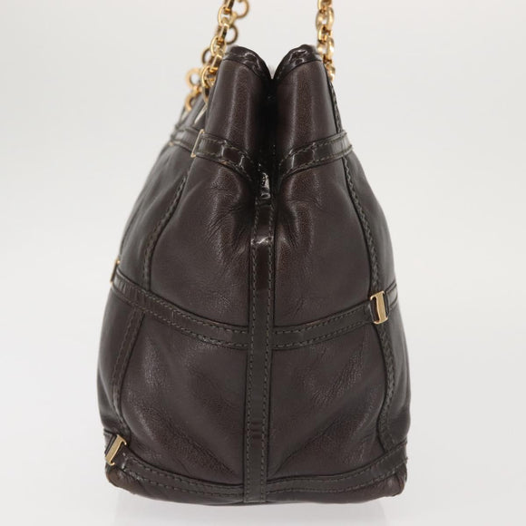 Salvatore Ferragamo Chain Vala Shoulder Bag Leather Brown Gold Auth bs29113