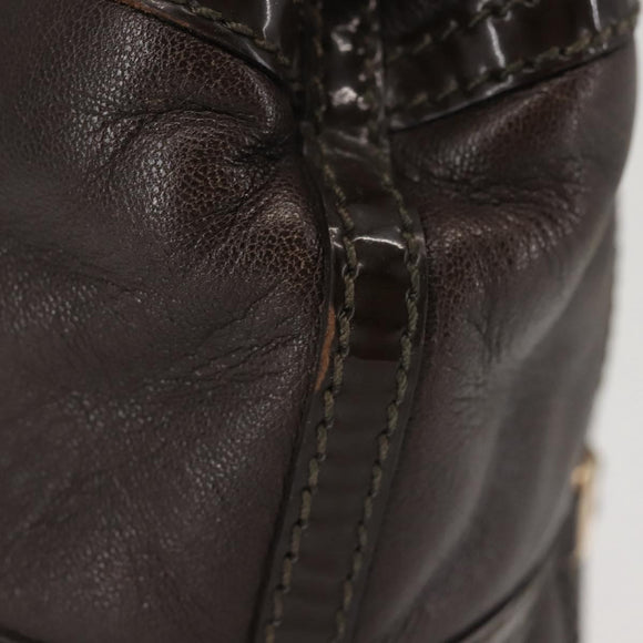 Salvatore Ferragamo Chain Vala Shoulder Bag Leather Brown Gold Auth bs29113