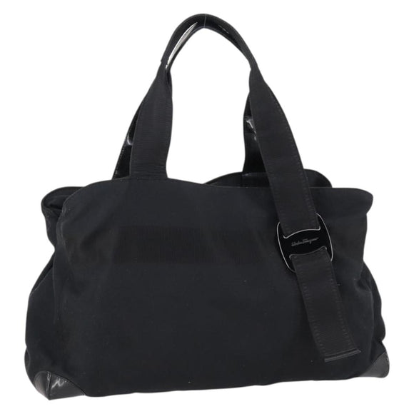 Salvatore Ferragamo Vala Tote Bag Canvas Black Silver Auth bs29114