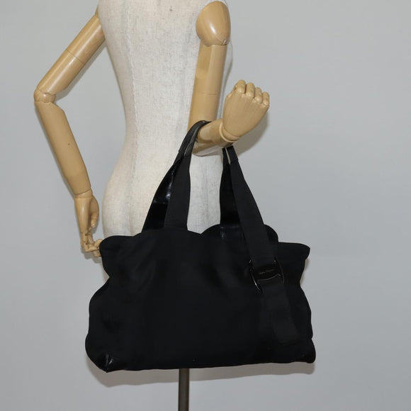 Salvatore Ferragamo Vala Tote Bag Canvas Black Silver Auth bs29114
