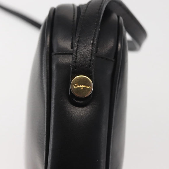 Salvatore Ferragamo Shoulder Bag Leather Black Gold Auth bs29115