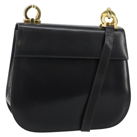 Salvatore Ferragamo Gancini Shoulder Bag Leather Black Gold Auth bs29116