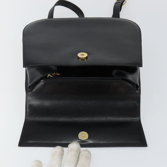 Salvatore Ferragamo Gancini Shoulder Bag Leather Black Gold Auth bs29116