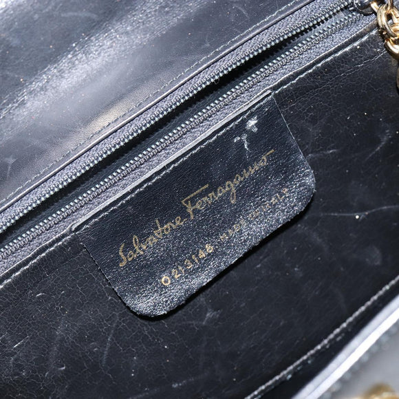 Salvatore Ferragamo Gancini Shoulder Bag Leather Black Gold Auth bs29116