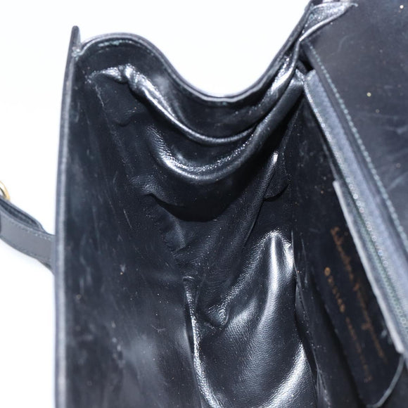 Salvatore Ferragamo Gancini Shoulder Bag Leather Black Gold Auth bs29116