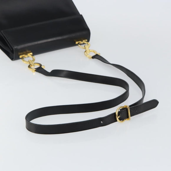 Salvatore Ferragamo Gancini Shoulder Bag Leather Black Gold Auth bs29116