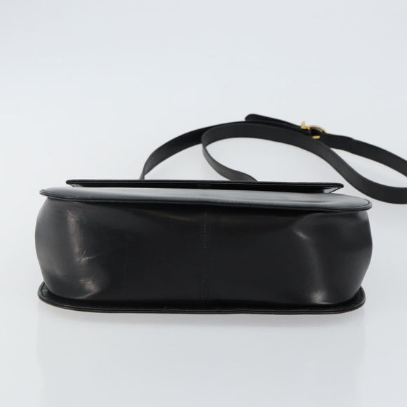 Salvatore Ferragamo Gancini Shoulder Bag Leather Black Gold Auth bs29116