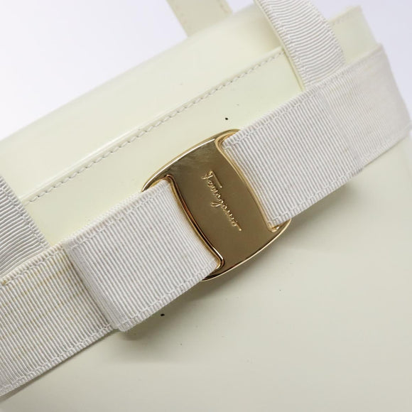 Salvatore Ferragamo Vala Hand Bag Enamel White Gold Auth bs29118