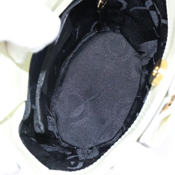 Salvatore Ferragamo Vala Hand Bag Enamel White Gold Auth bs29118