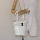 Salvatore Ferragamo Vala Hand Bag Enamel White Gold Auth bs29118-21
