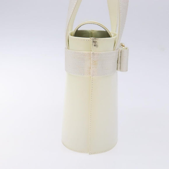 Salvatore Ferragamo Vala Hand Bag Enamel White Gold Auth bs29118