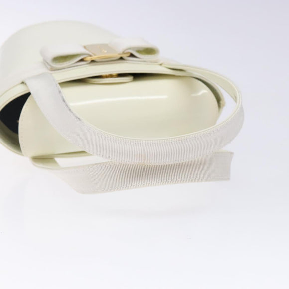 Salvatore Ferragamo Vala Hand Bag Enamel White Gold Auth bs29118