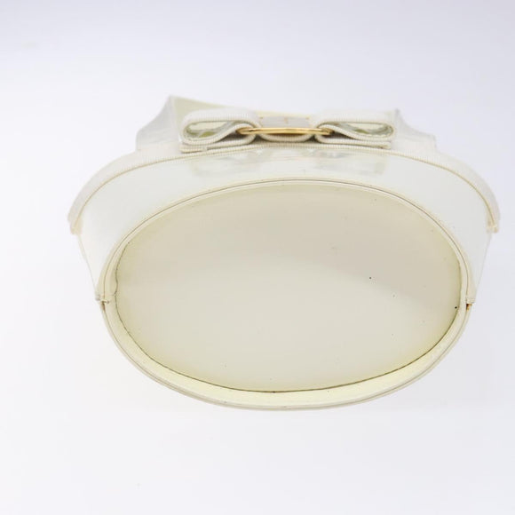 Salvatore Ferragamo Vala Hand Bag Enamel White Gold Auth bs29118