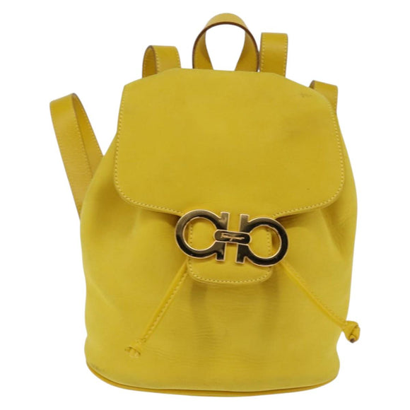 Salvatore Ferragamo Gancini Backpack Suede Yellow Gold Auth bs29119