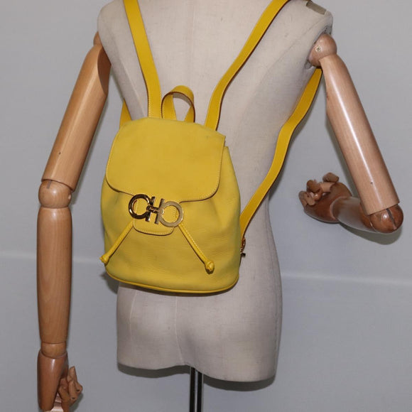 Salvatore Ferragamo Gancini Backpack Suede Yellow Gold Auth bs29119