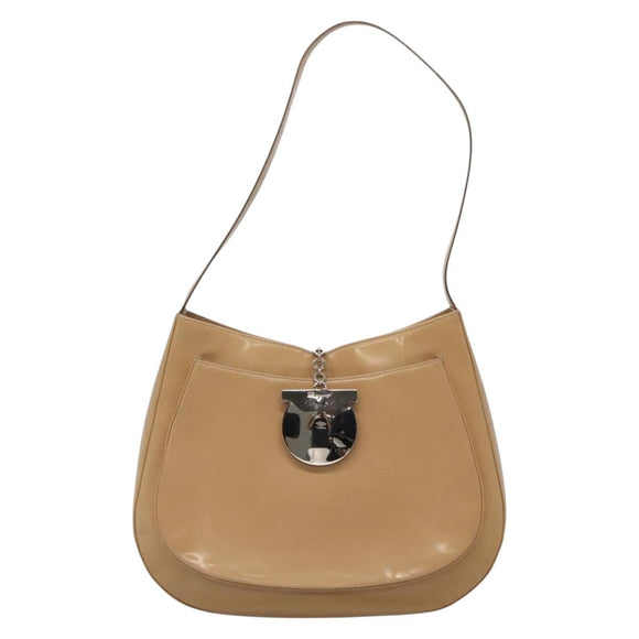 Salvatore Ferragamo Shoulder Bag Enamel Beige Silver Auth bs29120