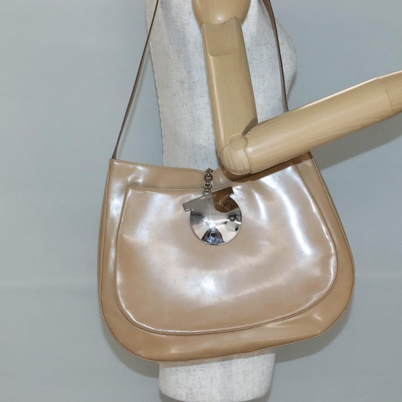 Salvatore Ferragamo Shoulder Bag Enamel Beige Silver Auth bs29120