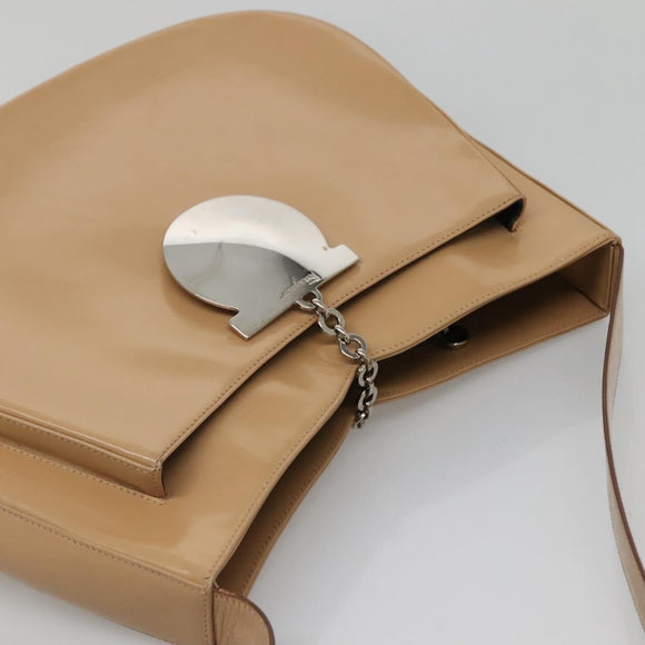 Salvatore Ferragamo Shoulder Bag Enamel Beige Silver Auth bs29120