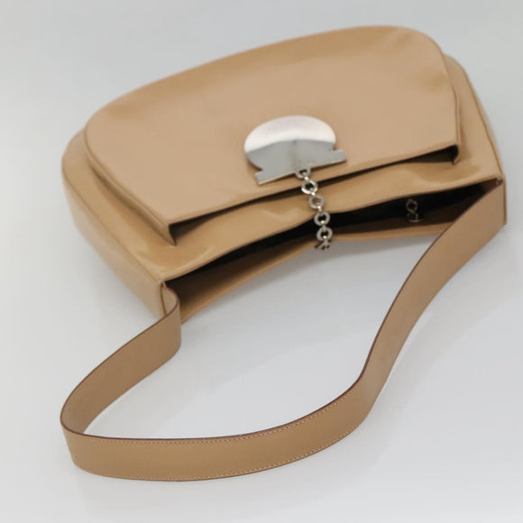 Salvatore Ferragamo Umhängetasche Emaille Beige Silber Auth bs29120