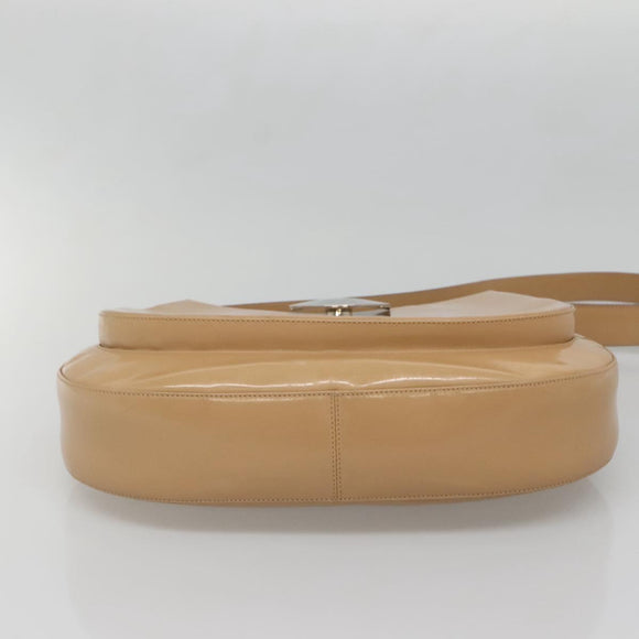 Salvatore Ferragamo Shoulder Bag Enamel Beige Silver Auth bs29120