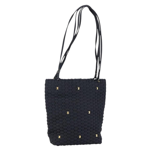 Salvatore Ferragamo Vala Shoulder Bag Nylon Black Gold Auth bs29122