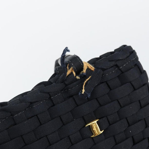 Salvatore Ferragamo Vala Shoulder Bag Nylon Black Gold Auth bs29122